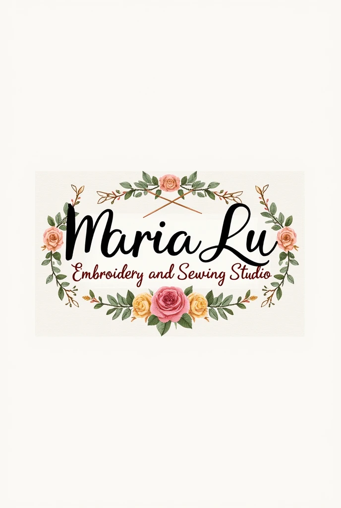 generate a logo with the name maria lu embroidery and sewing studio