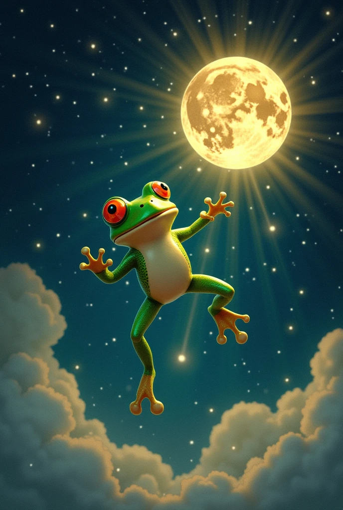 A frog jumping to the moon and the sun is jealous 