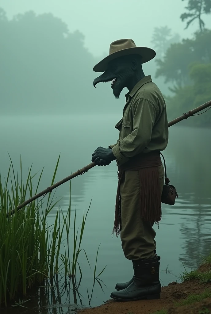A man from Ceará named Fabrício with the scary head fishing in a pond called boi morto
