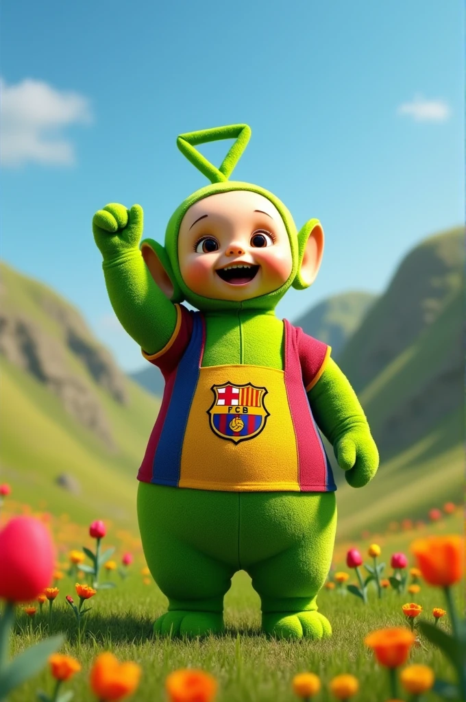Dipsy from the Teletubbies wearing the FC Barcelona jersey