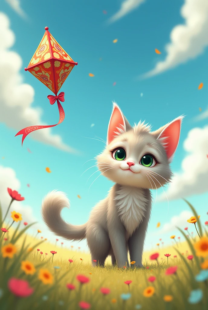 Take a photo of a cat with a kite tail for a character I'm creating.