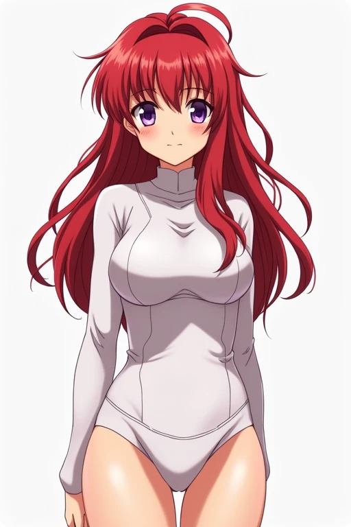 official style, lunamaria hawke (gundam seed), gundam seed, very aesthetic, best quality, intricate, overall detail, 1 girl, red hair, purple eyes,white panty, standing, light smile, simple background, facing the front, straight-on, close to viewer, cowboy shot, face focus, intricate, hyper-detailed, 100-layer, amazing quality, excellent, {{{{ultra-high resolution}}}}, {{{hi-vision anime}}},