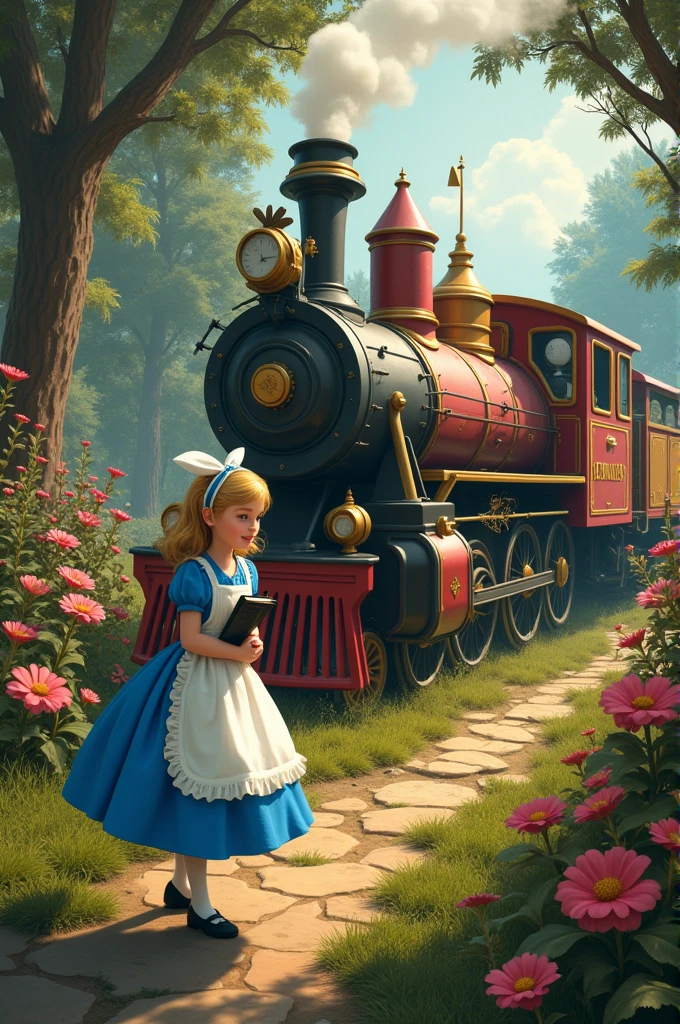 Alice from Wonderland going to the train