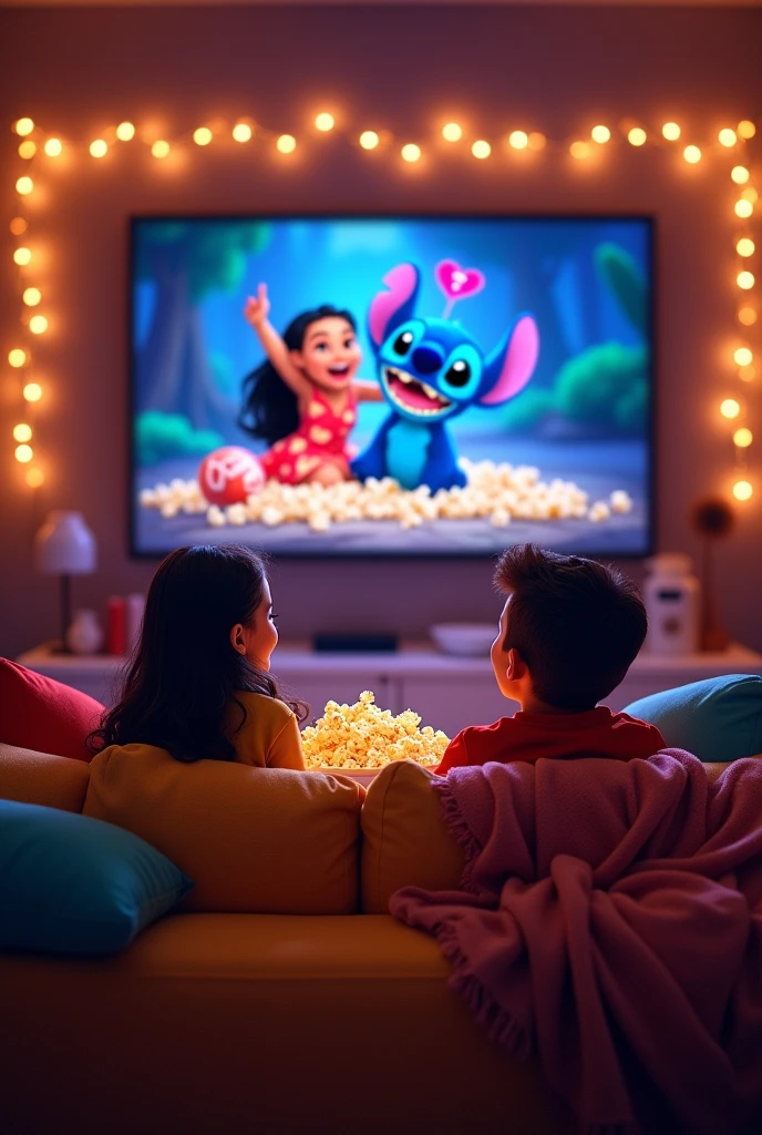 Create an image with the phrase. "Movie night" com o logo Disney. And the image of Lilo & Stitch