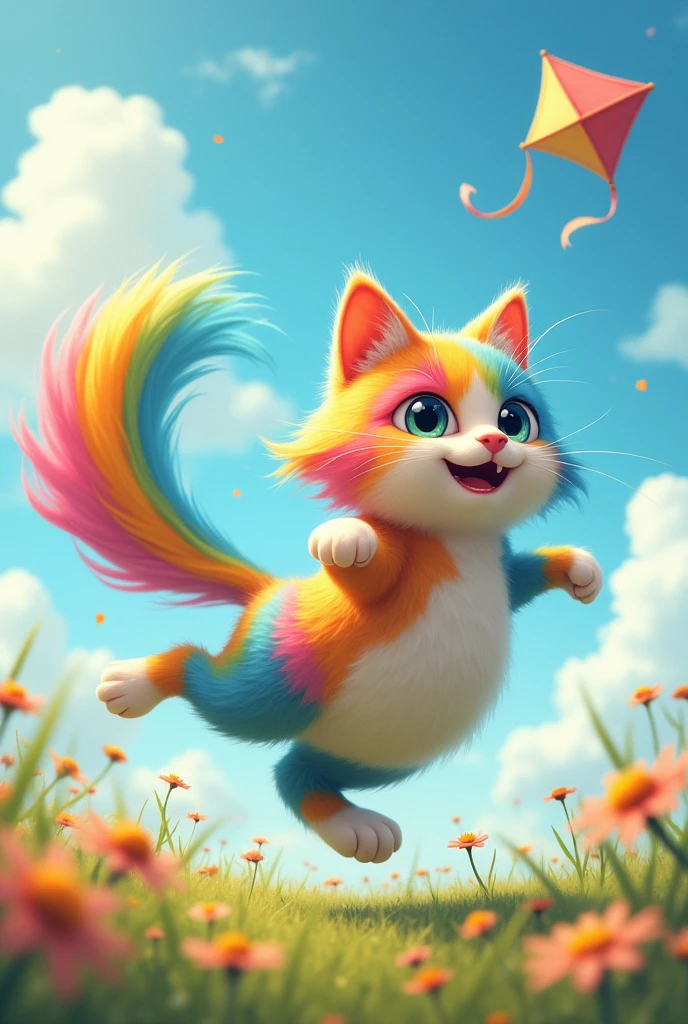 Take a photo of a cat with a kite tail for a character I'm creating.