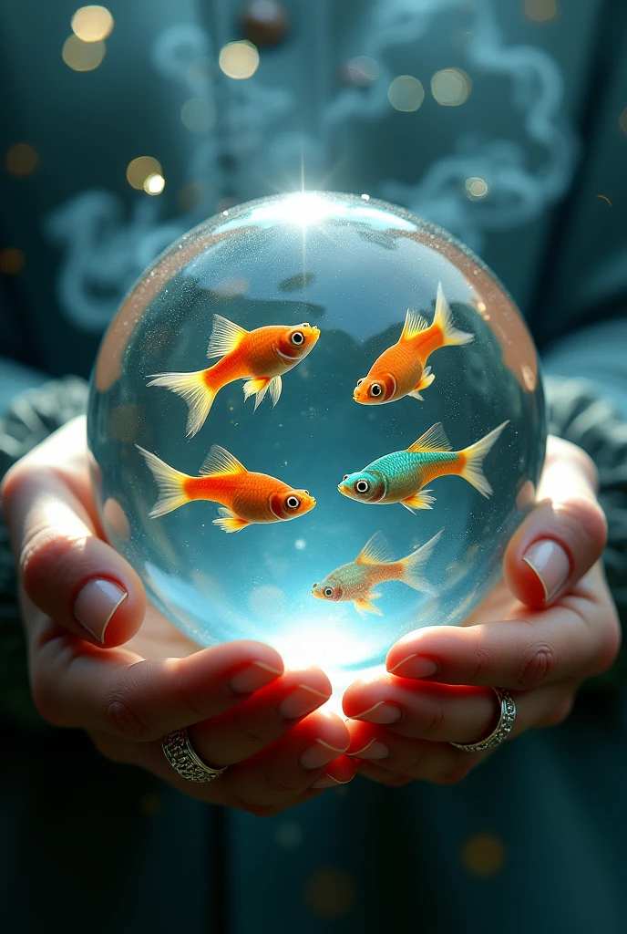 Crystal ball with swimming guppies