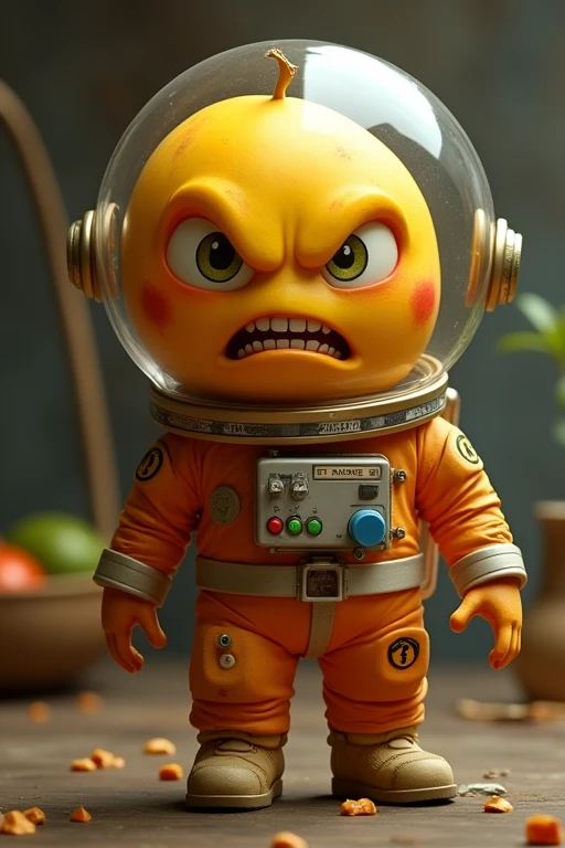 Astronaut mango fruit with angry eyes
