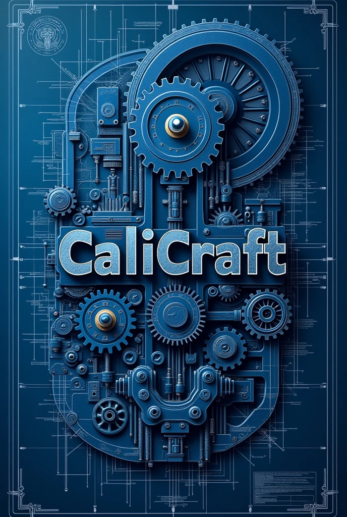 A mechanical engineering blueprint wallpaper written CaliCraft 