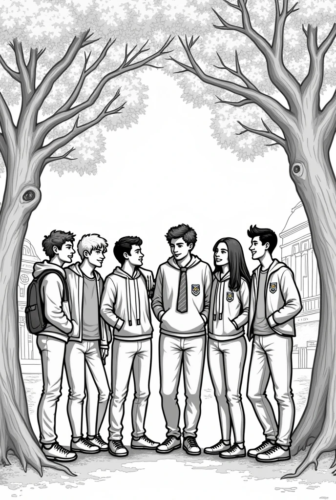 2024 Fraternity Campaign black and white drawing very easy to do with people and trees 