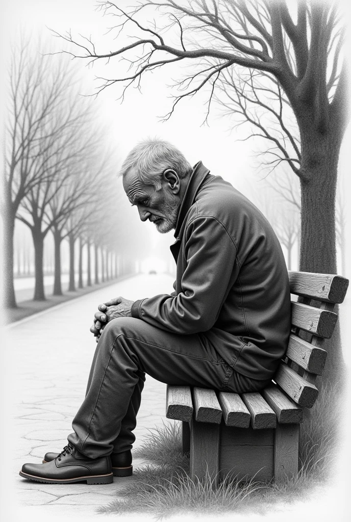 Pencil drawing of a sad man