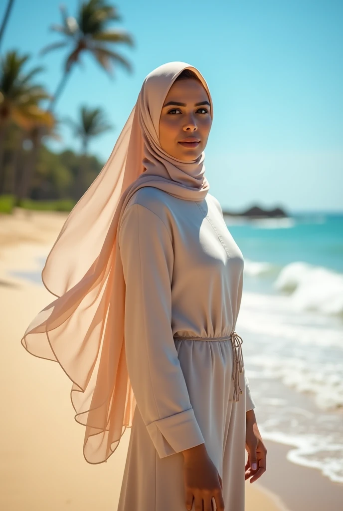 beautiful, elegant, sexy woman on the beach nude hijab