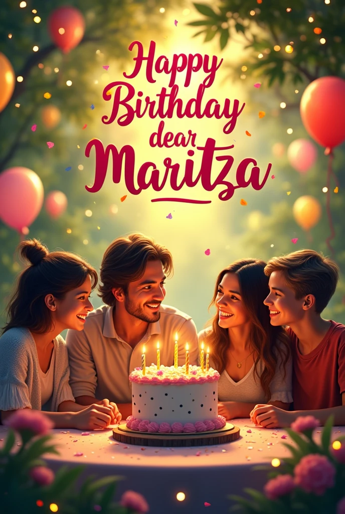 Create an image that says Happy Birthday dear MARITZA,  in this new year, May you be abundantly blessed in the company of your beloved family.