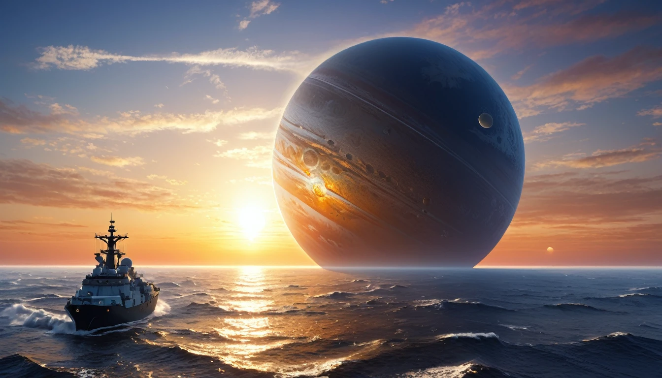 ultra detailed, 16k, master piece, in the space, sunrise, sun, horizon