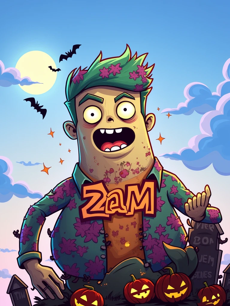 Turn me into a. Zombie, cartoon image and have the name ZAM on top and the name MascaZombieRanhas personalized anywhere