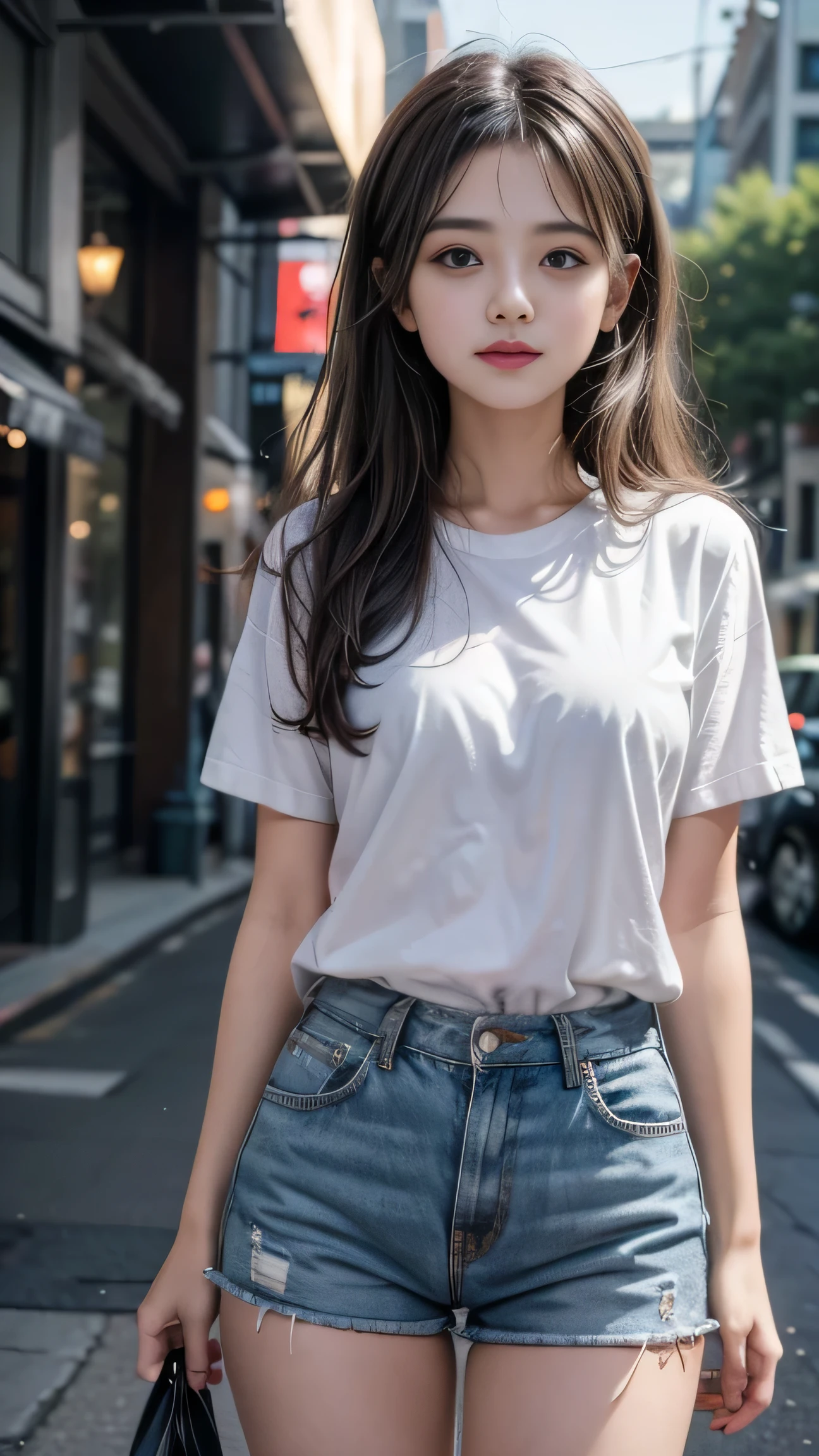 Beautiful girl in cute casual clothes, Exceptional style, beautiful thighs, healthy skin, ultra detailed, Professional photography techniques, cinema lighting, of the highest quality, masterpiece, 8k, RAW Photos