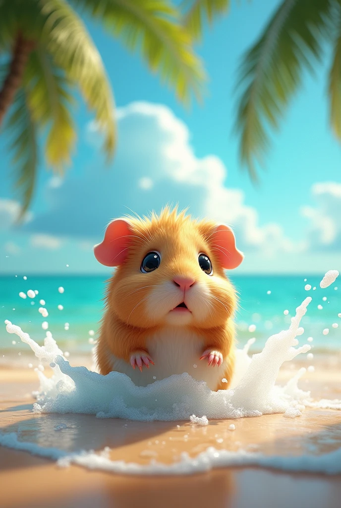 animated drawing of a guinea pig emerging from the sea scared