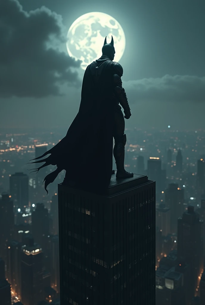 a dark knight, batman, superhero, city landscape, skyscraper, night scene, moonlight, dramatic lighting, moody atmosphere, cinematic composition, hyperrealistic, 8k, high quality, sharp focus, intricate details, dark color palette, muted tones, dramatic shadows, photorealistic, digital art, concept art