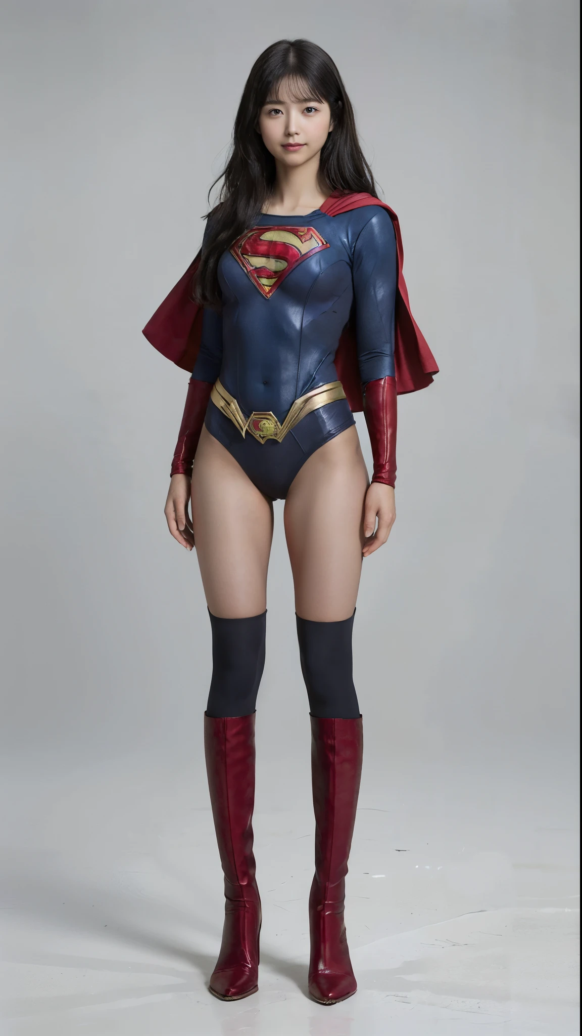No background、(((Beautiful legs in black tights.)))、(((Legally express the beauty of your smile)))、((((Make the most of your original images)))、(((Supergirl Costume)))、(((Beautiful Hair)))、(((suffering)))、(((Please wear black tights....、Wear red boots)))、((Best image quality、8k))、((Highest quality、8k、masterpiece:1.3))、(((Preserve background )))、Sharp focus:1.2、Beautiful woman with perfect figure:1.4、Slim Abs:1.2、Wet body:1.5、Highly detailed face and skin texture、8k
