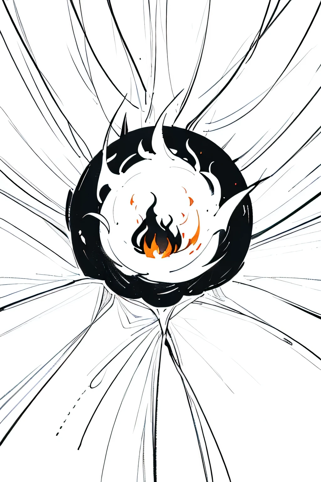 Minimalist illustration of a campfire in the center, slightly dimmed, lineart style
