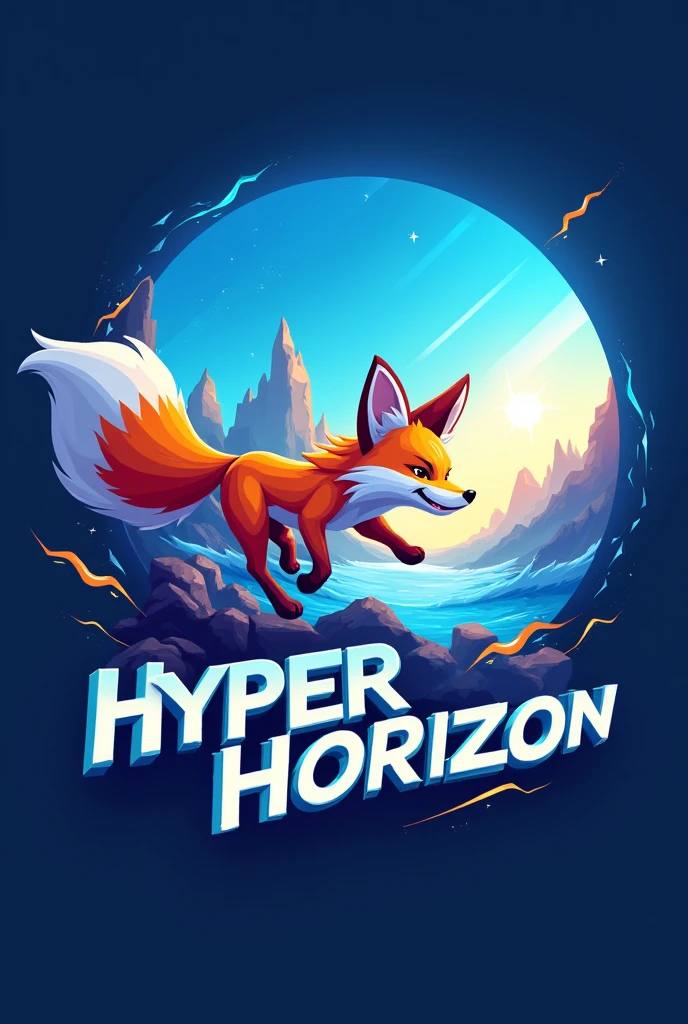 Creat a gaming logo. With name Hyper Horizon.
scene blue horizon and a fox