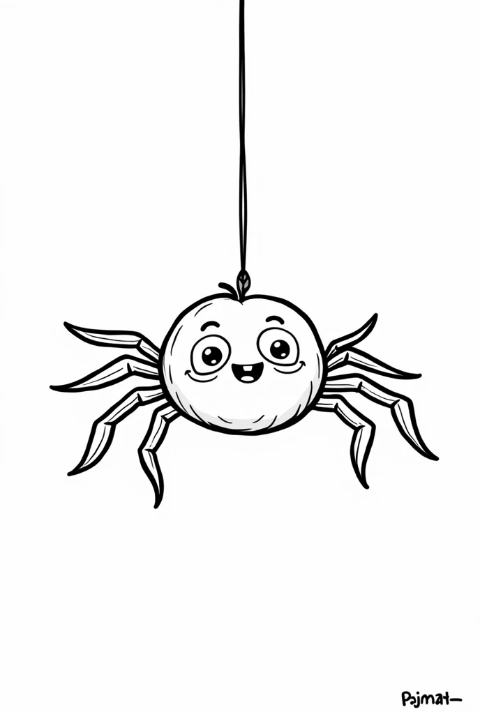 Cute and kawaii halloween hanging spider coloring Page, simple for toddlers, bold and easy, black bold lines White background, for a coloring book black and white, líne art, only outlines, but the design is simple and bold, no greyscale