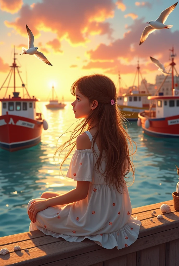girl thinking with a port in the background