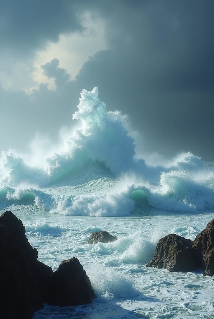 Generate an image of a rough sea without any boats.