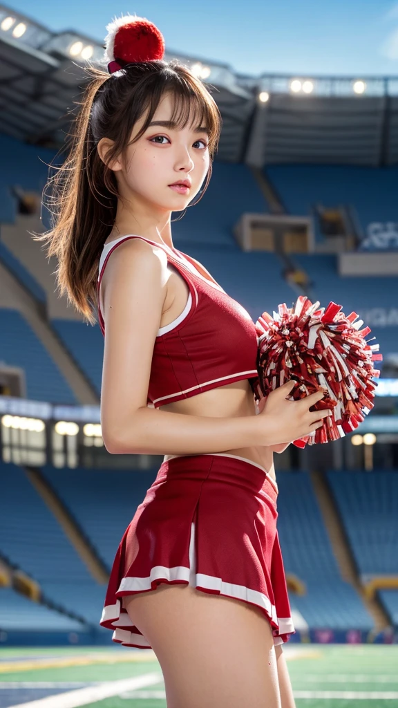 masterpiece, best quality, illustration, Super detailed, fine details, High resolution, 8K,wall paper, perfect dynamic composition,(Details High quality, realistic depiction of eyes:1.3), hotel room, (cheer girl:1.5),(a miniskirt), to stand、large breasts,short bob hair, black hair color, Big Natural Color Lip, bold sexy pose, crying a little、Harajuku style、20 year old girl、cute type、ta、beautiful legs, hposing Gravure Idol
