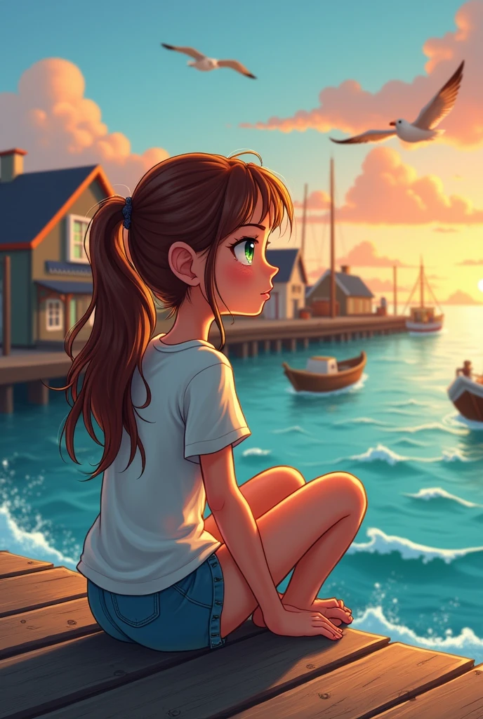 Girl thinking with a harbor background
for easy drawing