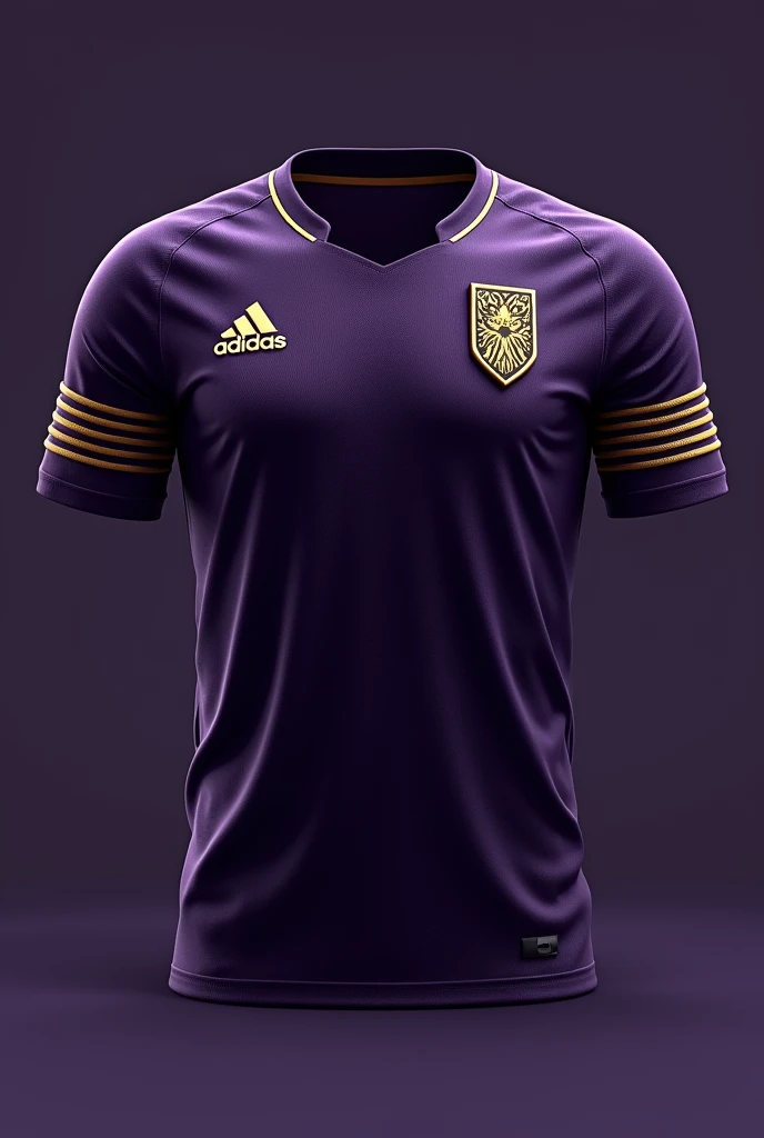 make a dark purple team shirt, with gold details on the sleeve, Naked, shield and sponsor. Make it with a better fabric, without being smooth 