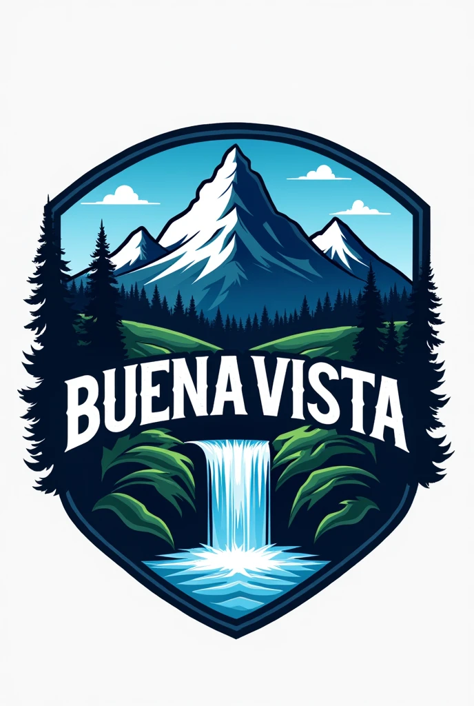 Soccer logo with a mountain and waterfall featuring the name BUENA VISTA LICUA FC