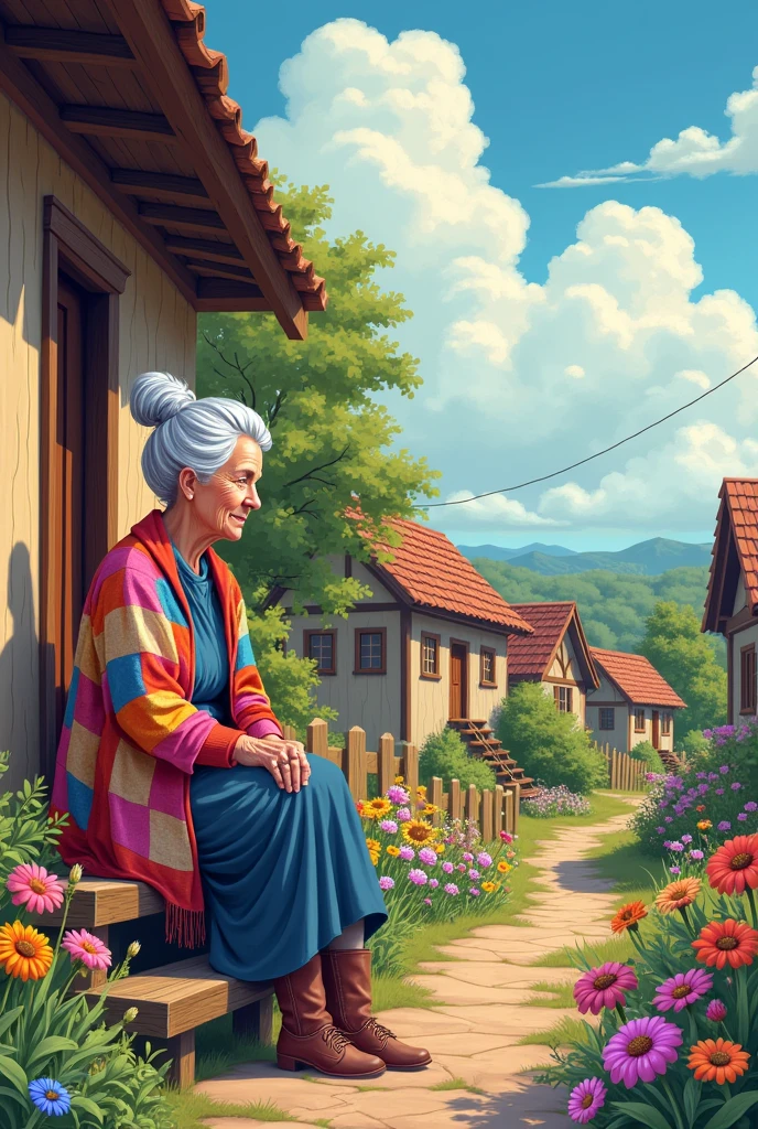 Make a poster about an old woman in the village
Easy to draw