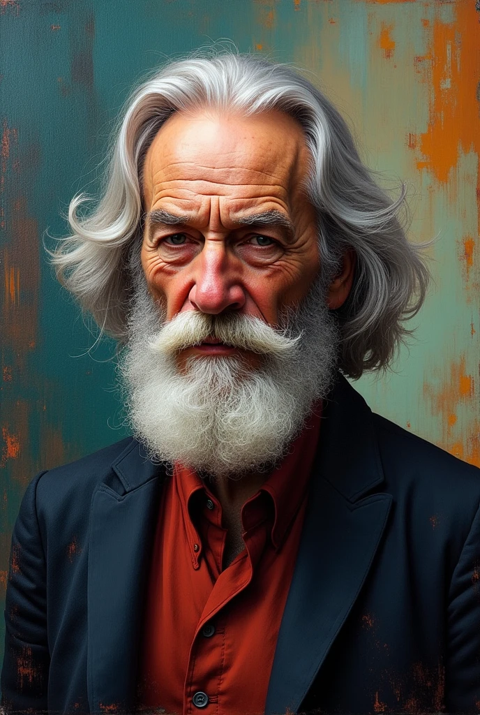 (best quality,4k,8k,highres,masterpiece:1.2),ultra-detailed,(realistic,photorealistic,photo-realistic:1.37),Alfred Lord Tennyson
,gradient hair,gradient beard, jawline,sharp features,piercing eyes,intense gaze,distinguished appearance,sophisticated look,wise expression,wisdom and experience,confident smile,stylish outfit,fashionable attire,casual elegance,modern and classy,standing against a colorful abstract background,subtle lighting,soft shadows,rich color palette,vibrant hues,contrasting tones,artistic style,impressionist touch,elegant brushstrokes,texture and depth,realistic rendering,sophisticated details,meticulous attention to facial features,subtle wrinkles and lines,highly defined hair strands,perfectly groomed beard,fine skin texture and pores,detailed clothing folds and patterns,aesthetic composition,balanced and harmonious,fine art quality,painted on a canvas,portrait format,a masterpiece capturing the essence of age and wisdom.
