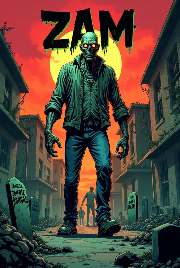 zombie theme in drawing, with the name ZAM at the top and MascaZombieRanhas anywhere