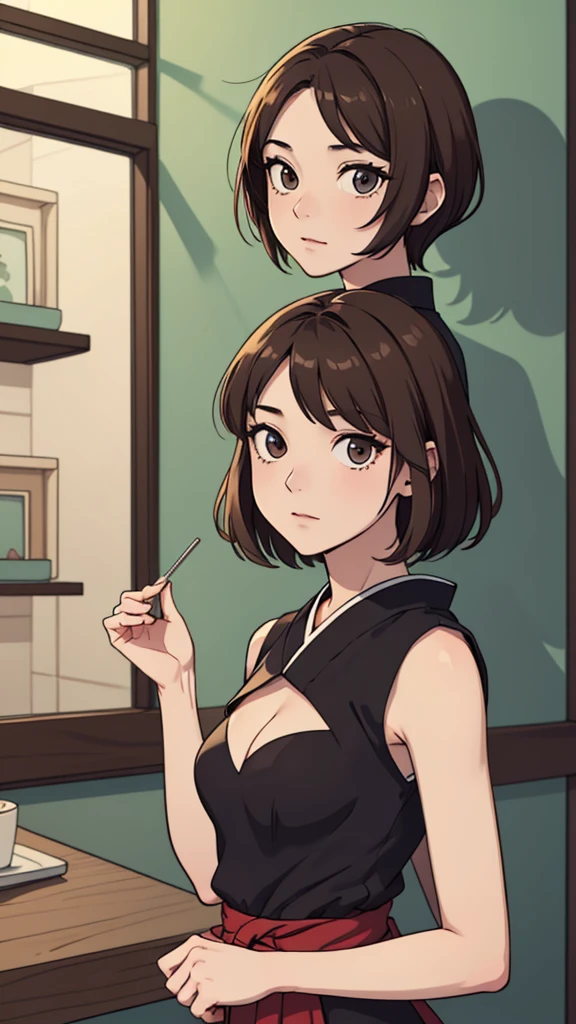 (((masterpiece, best quality, ultra highres, 1 girl, solo, no background))), super detailed skin and face and eyes and finger, beautiful japanese woman, small breasts:1.5, skinny, light brown hair, very short pixie hair, cowboy shot, The background should be simple, outline, anime, 2d, boyish,Various poses, Please draw the entire character within the frame, ensuring that the head, arms and legs are not cut off, with the character positioned centrally, expressionless, cartoon,