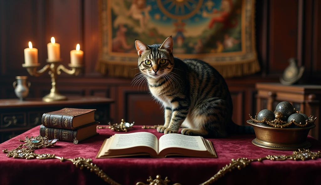 give me 1 cats on mystical table from the 1800s
