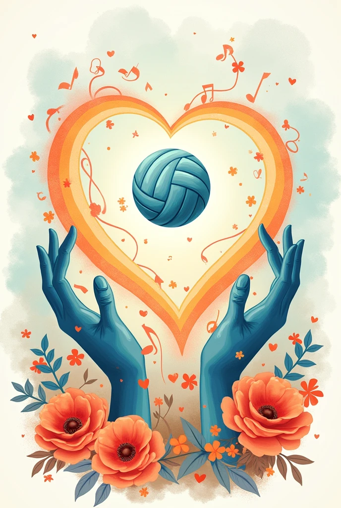 iPhone wallpaper illustration combining mate, Volleyball, love, God, rainbow, until, music, collage style and colors in a white range, celeste