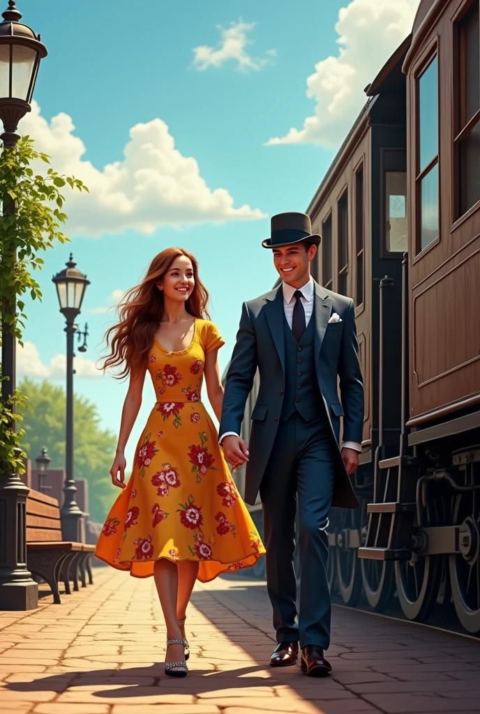Alice getting off the train with him
