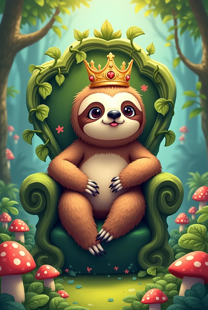 (Photorealism:1.2), a cartoon Sloth sitting down with its paws crossed, anthropomorphic Sloth, animal Sloth, Sloth, unholy Sloth, Sloth as the king of cups, Vector illustration, cute solitary animal, “Portrait of a cartoon animal, Sloth stoned af, 🦑 Design, monkey, cute animal, cute forest animal, mascot illustration