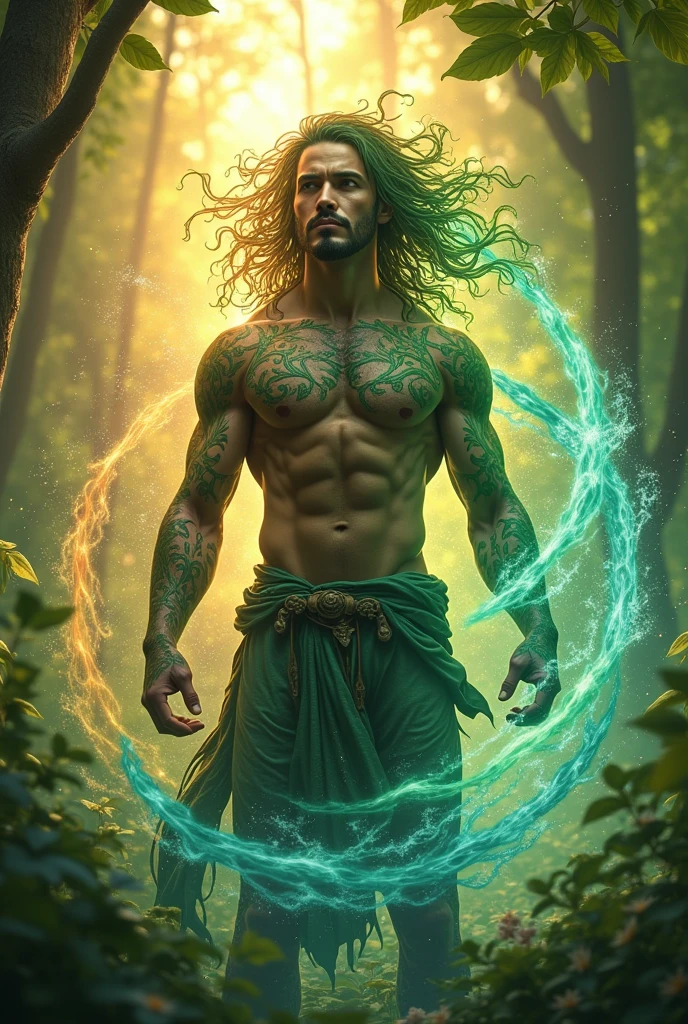 Draw an animated spectrum that is a man with nature powers