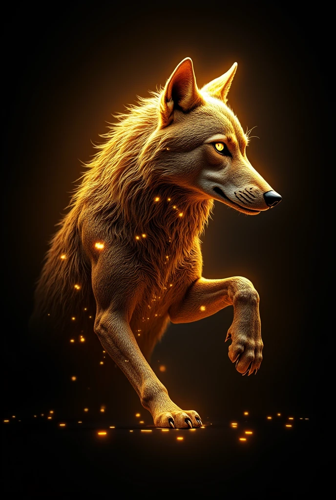 make a logo of a golden wolf, with technology features