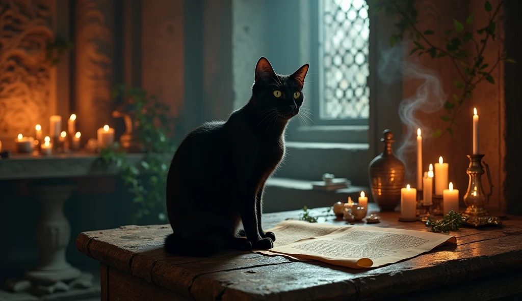 give me 1 cats on mystical temple table from the 1800s in black colors