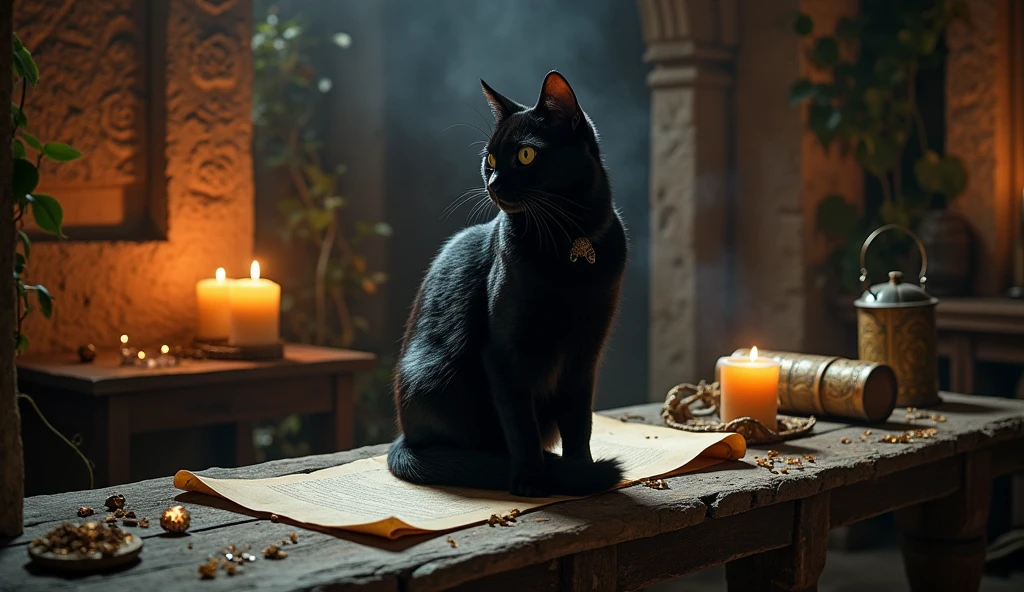 give me 1 cats on mystical temple table from the 1800s in black colors