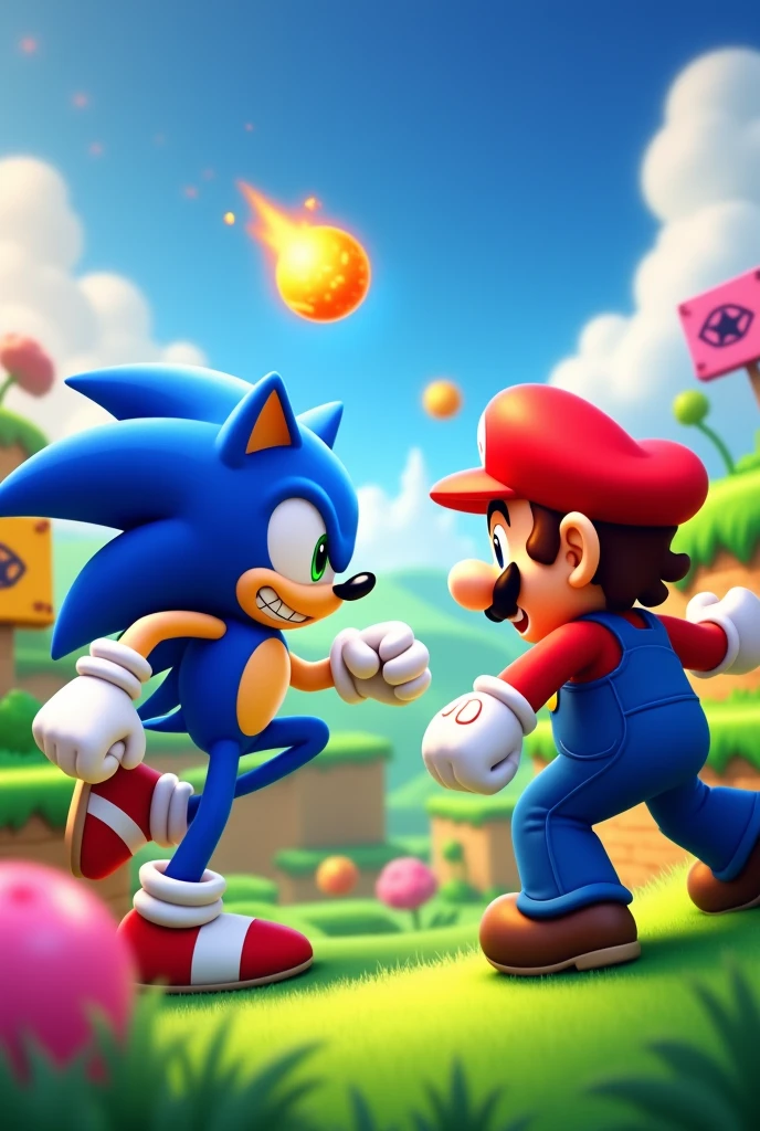 Sonic fighting against Mario