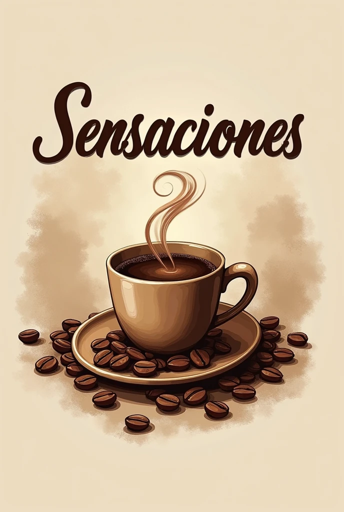 Coffee shop logo with the name Sensaciones in cursive, with a picture of coffee beans