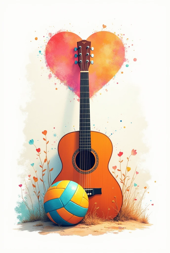 iPhone wallpaper illustration combining mate, Volleyball, love, God, rainbow, paint, music, guitar, trips, collage style and colors in a white range, celeste. Adult and minimalist