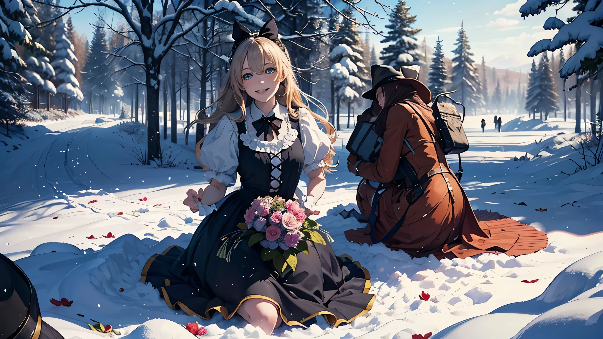 (masutepiece, Best Quality, Ultra-detailed, Photorealistic, extremely delicate and beautiful),
Alice in Wonderland, at winter, Playing in the snow, Happy smile,