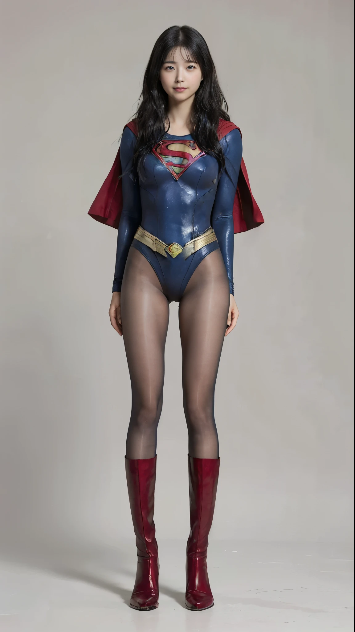 No background、(((Beautiful legs in black tights.)))、(((Legally express the beauty of your smile)))、((((Make the most of your original images)))、(((Supergirl Costume)))、(((Beautiful Hair)))、(((suffering)))、(((Please wear black tights....、Wear red boots)))、((Best image quality、8k))、((Highest quality、8k、masterpiece:1.3))、(((Preserve background )))、Sharp focus:1.2、Beautiful woman with perfect figure:1.4、Slim Abs:1.2、Wet body:1.5、Highly detailed face and skin texture、8k