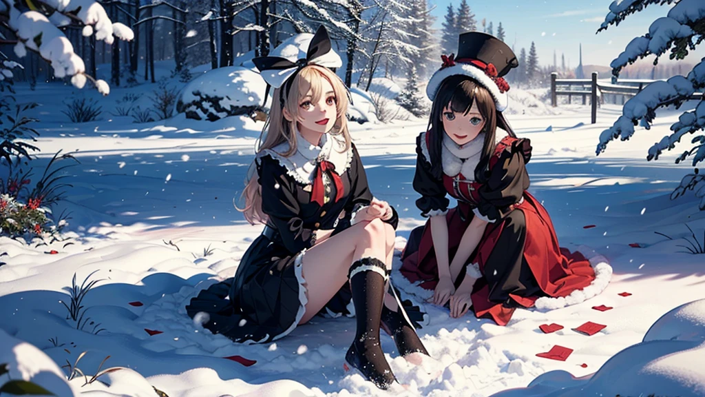 (masutepiece, Best Quality, Ultra-detailed, Photorealistic, extremely delicate and beautiful),
Alice in Wonderland, at winter, Playing in the snow, Happy smile,