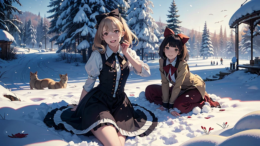 (masutepiece, Best Quality, Ultra-detailed, Photorealistic, extremely delicate and beautiful),
Alice in Wonderland, at winter, Playing in the snow, Happy smile,